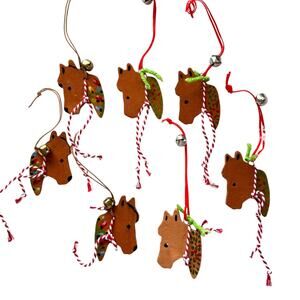 Set of 7 Hand Painted Ceramic Bridled Horse Holiday Rodeo Tree Ornaments